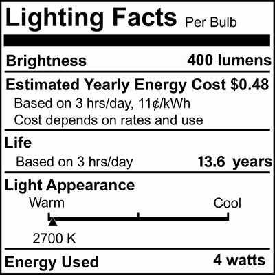 B11 4.1W Dimmable Clear Filament LED Light Bulb with E12 Base, 2700K, 400 Lumens, 25-Pack