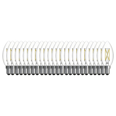 B11 5.1W Dimmable Clear Filament LED Light Bulb with E12 Base, 3000K, 500 Lumens, 25-Pack