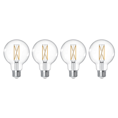 G25 7.6W Dimmable Clear Filament LED Light Bulb with E26 Base, 3000K, 800 Lumens, 4-Pack