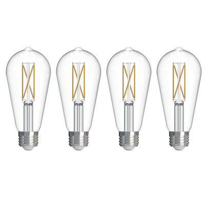 ST18 7.6W Dimmable Clear Filament LED Light Bulb with E26 Base, 2700K, 800 Lumens, 4-Pack