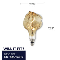 Grands GLACIER 4W Dimmable Amber Filament LED Light Bulb with E26 Base, 2000K, 200 Lumens