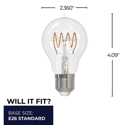 A19 4.5W Dimmable Clear Filament LED Light Bulb with E26 Base, 2100K, 350 Lumens, 4-Pack