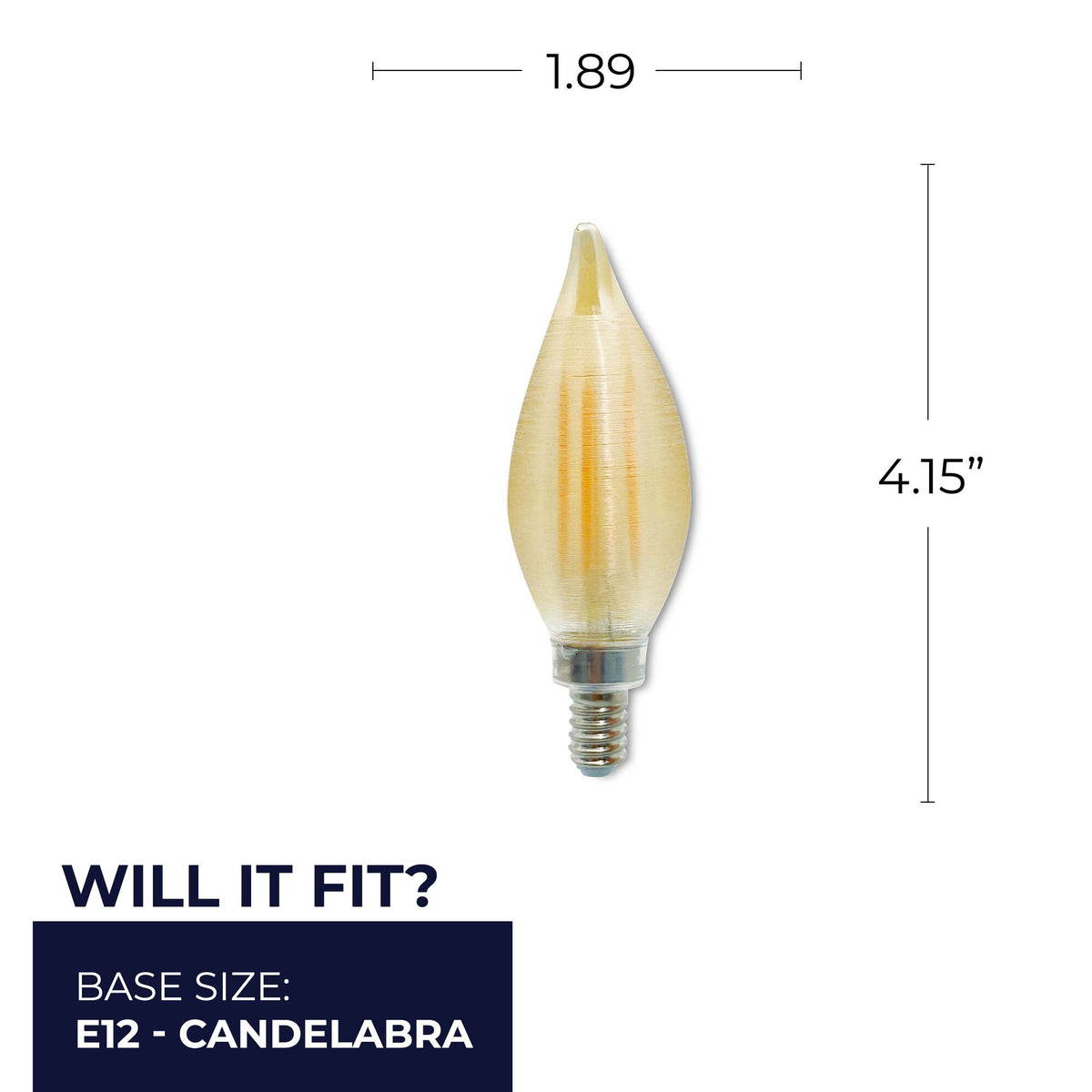 C11 4W Dimmable Amber Filament LED Light Bulb with E12 Base, 2100K, 250 Lumens, 4-Pack