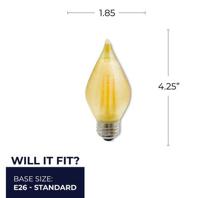 C15 4W Dimmable Amber Filament LED Light Bulb with E26 Base, 2100K, 250 Lumens, 4-Pack