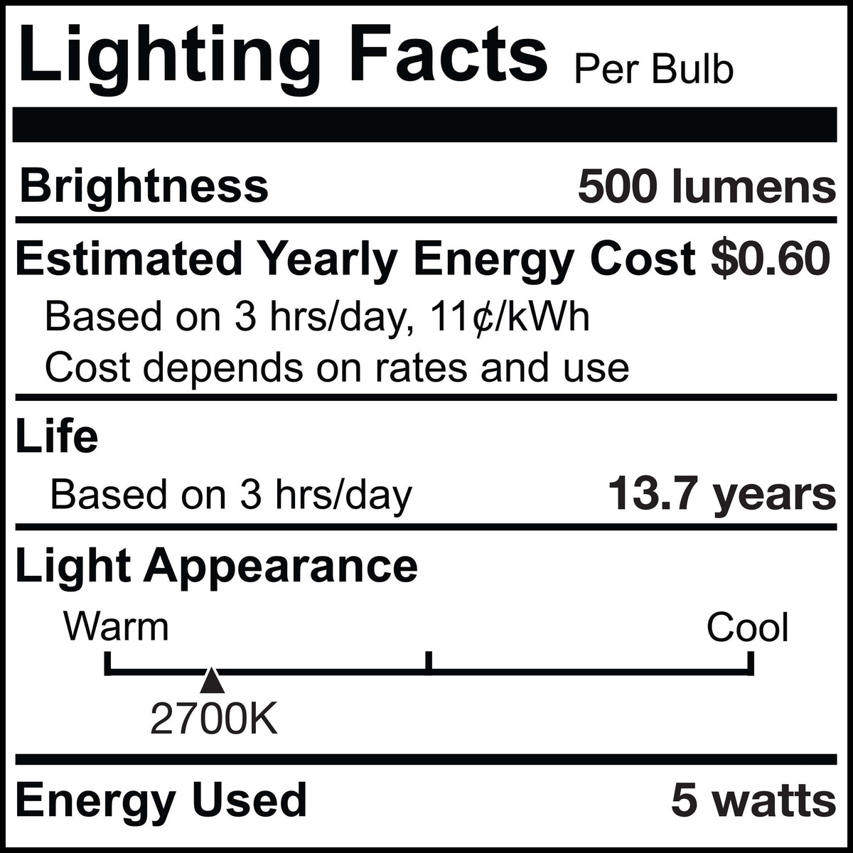 B11 5W Dimmable Clear Filament LED Light Bulb with E12 Base, 2700K, 500 Lumens, 4-Pack