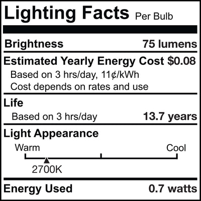 S14 0.7W Non-Dimmable Clear Filament LED Light Bulb with E26 Base, 2700K, 75 Lumens, 6-Pack