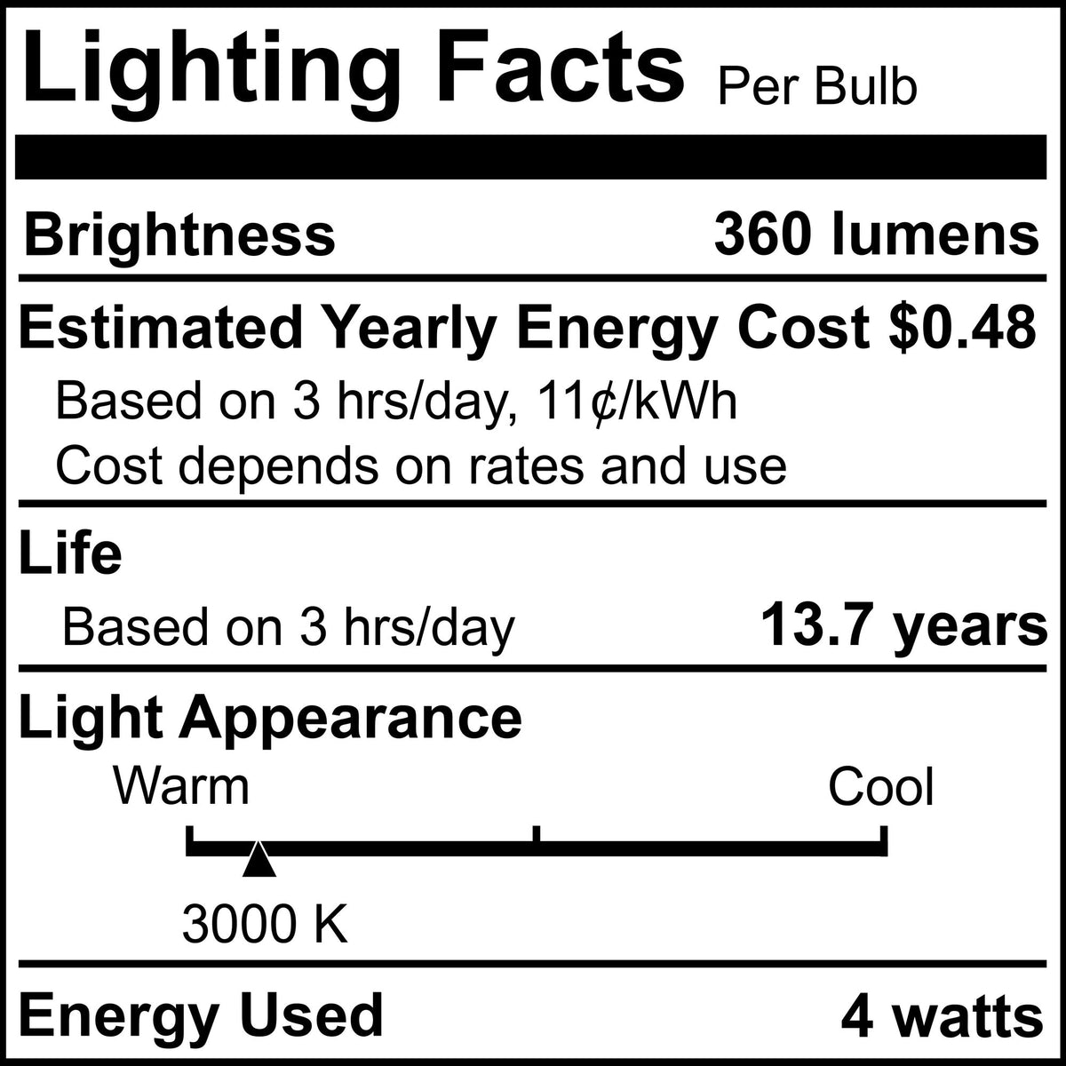 G16 4W Dimmable Milky Filament LED Light Bulb with E12 Base, 3000K, 360 Lumens, 4-Pack