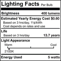T9L 5W Dimmable Amber Filament LED Light Bulb with E26 Base, 2100K, 400 Lumens, 4-Pack
