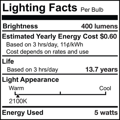 T9L 5W Dimmable Amber Filament LED Light Bulb with E26 Base, 2100K, 400 Lumens, 4-Pack