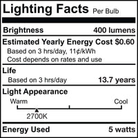 T9L 5W Dimmable Clear Filament LED Light Bulb with E26 Base, 2700K, 400 Lumens, 4-Pack