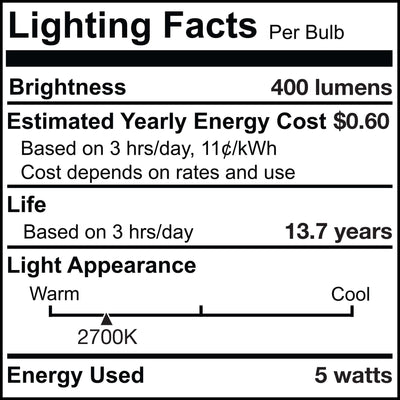 T9L 5W Dimmable Clear Filament LED Light Bulb with E26 Base, 2700K, 400 Lumens, 4-Pack