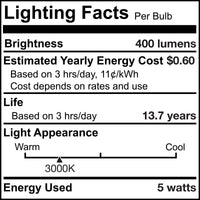 T9L 5W Dimmable Clear Filament LED Light Bulb with E26 Base, 3000K, 400 Lumens, 4-Pack