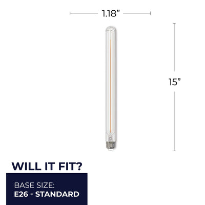 T9 15-inch 5W Dimmable Clear LED Light Bulb with E26 Base, 3000K, 400 Lumens, 3-Pack