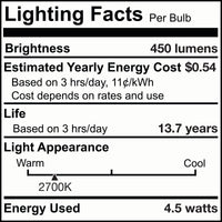 T8 4.5W Dimmable Clear Filament LED Light Bulb with E12 Base, 2700K, 450 Lumens, 4-Pack