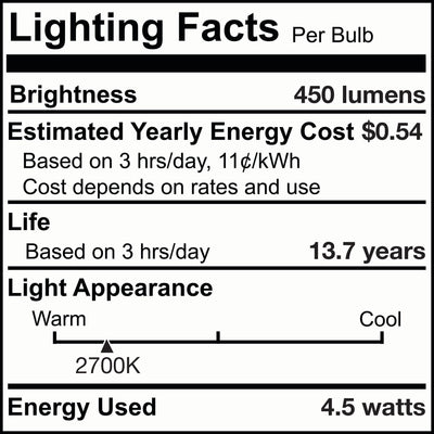 T8 4.5W Dimmable Clear Filament LED Light Bulb with E12 Base, 2700K, 450 Lumens, 4-Pack