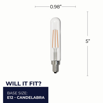 T8 4.5W Dimmable Clear Filament LED Light Bulb with E12 Base, 2700K, 450 Lumens, 3-Pack