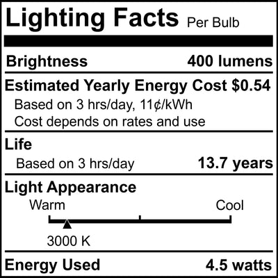 T6 4.5W Dimmable Milky Filament LED Light Bulb with E12 Base, 3000K, 400 Lumens, 4-Pack