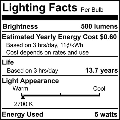 T9 5W Dimmable Clear Filament LED Light Bulb with E26 Base, 2700K, 500 Lumens, 4-Pack