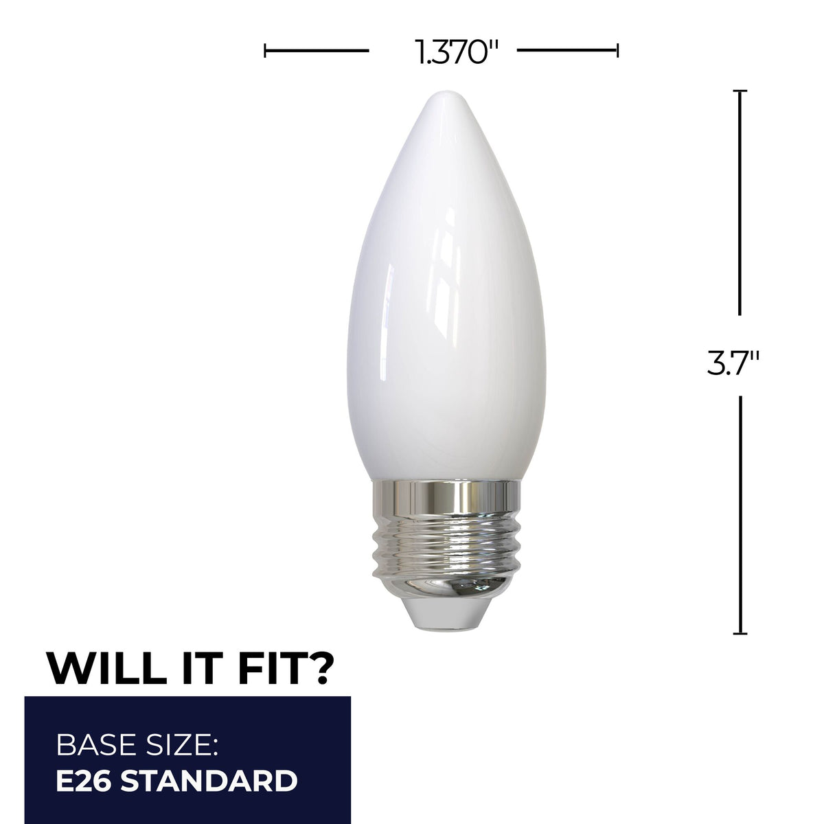 B11 5.5W Dimmable Milky Filament LED Light Bulb with E26 Base, 2700K, 500 Lumens, 4-Pack