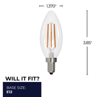B11 6.5W Dimmable Clear Filament LED Light Bulb with E12 Base, 3000K, 750 Lumens, 4-Pack