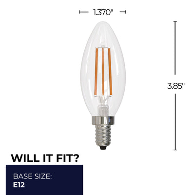 B11 6.5W Dimmable Clear Filament LED Light Bulb with E12 Base, 2700K, 750 Lumens, 4-Pack