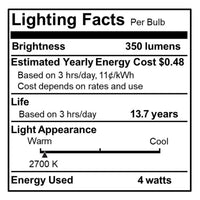 B11 4W Dimmable Clear Filament LED Light Bulb with E12 Base, 2700K, 350 Lumens, 4-Pack