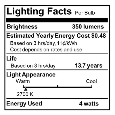 B11 4W Dimmable Clear Filament LED Light Bulb with E12 Base, 2700K, 350 Lumens, 4-Pack