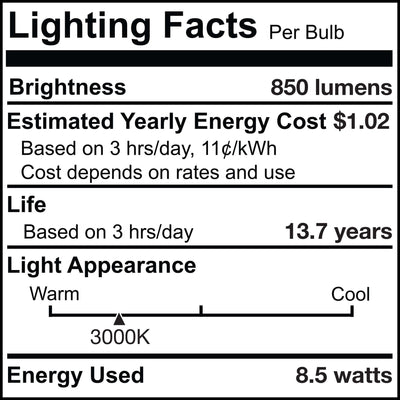 A19 8.5W Dimmable Clear Filament LED Light Bulb with E26 Base, 3000K, 850 Lumens, 2-Pack