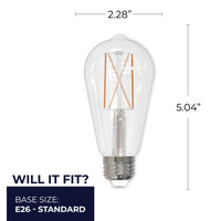 ST18 8.5W Dimmable Clear Filament LED Light Bulb with E26 Base, 3000K, 850 Lumens, 4-Pack