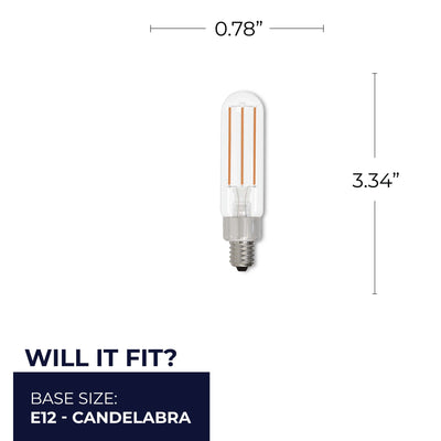 T6 4.5W Dimmable Clear Filament LED Light Bulb with E12 Base, 2700K, 450 Lumens, 4-Pack