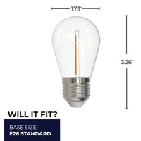 S14 1W Dimmable Clear Filament LED Light Bulb with E26 Base, 2700K, 70 Lumens, 10-Pack
