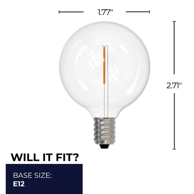 G16 1W Dimmable Clear Filament LED Light Bulb with E12 Base, 2700K, 70 Lumens, 10-Pack