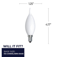 CA10 5W Dimmable Milky Filament LED Light Bulb with E12 Base, 2700K, 500 Lumens, 4-Pack