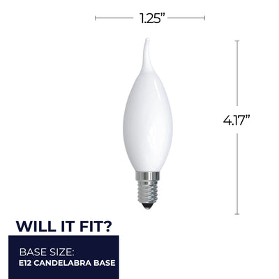 CA10 5W Dimmable Milky Filament LED Light Bulb with E12 Base, 3000K, 500 Lumens, 4-Pack