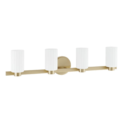 Bedminster 30-inch 4-light Champagne Gold Vanity Light with Etched Opal Ribbed Glass Shades