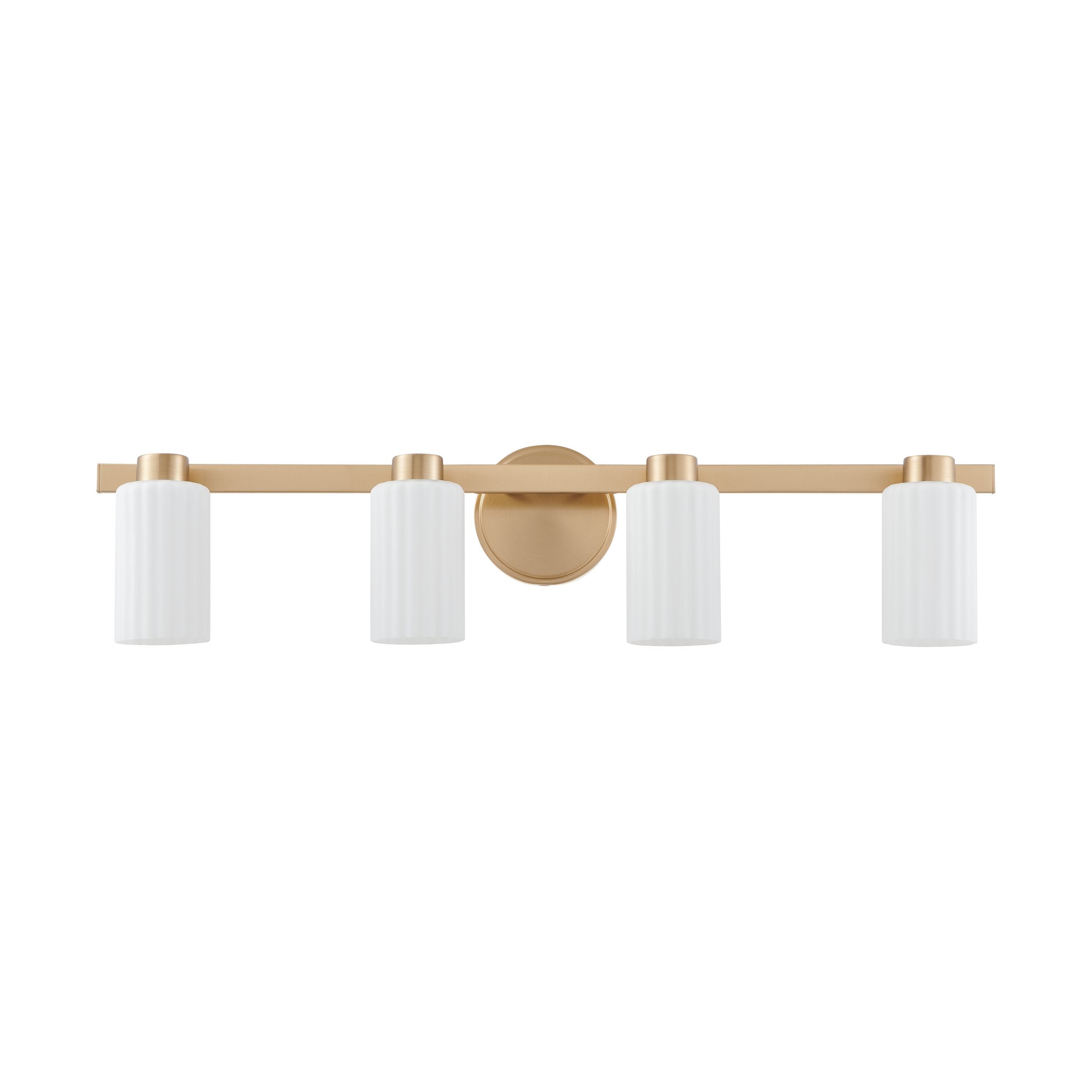 Bedminster 30-inch 4-light Champagne Gold Vanity Light with Etched Opal Ribbed Glass Shades