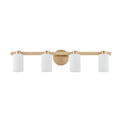 Bedminster 30-inch 4-light Champagne Gold Vanity Light with Etched Opal Ribbed Glass Shades
