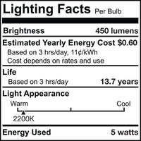 G25 5W Dimmable Antique Filament LED Light Bulb with E26 Base, 2200K, 450 Lumens, 2-Pack