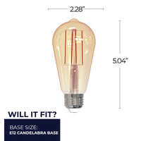 ST18 5W Dimmable Antique Filament LED Light Bulb with E26 Base, 2200K, 450 Lumens, 2-Pack