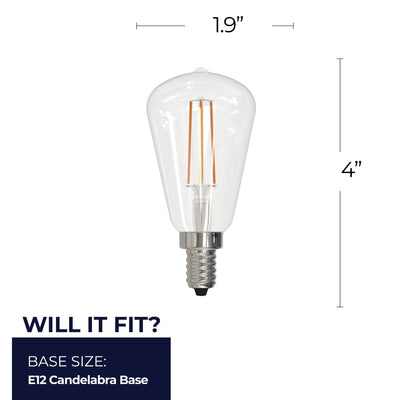 ST15 4W Dimmable Clear Filament LED Light Bulb with E12 Base, 3000K, 400 Lumens, 4-Pack