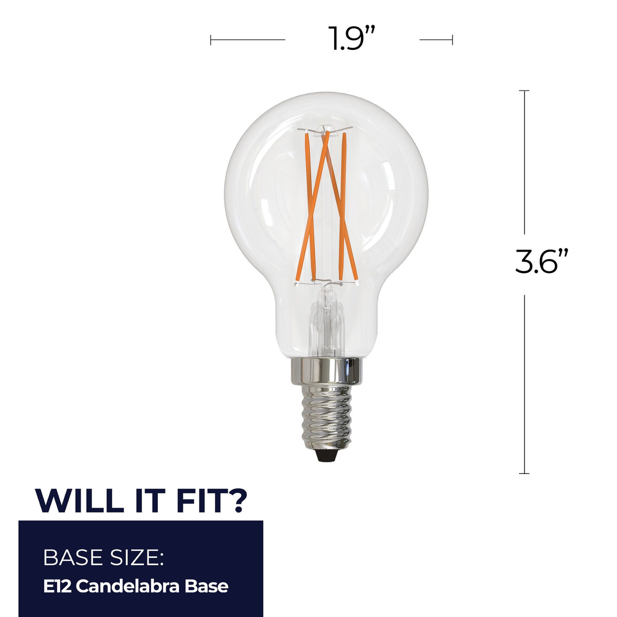 A15 4W Dimmable Clear Filament LED Light Bulb with E12 Base, 2700K, 400 Lumens, 4-Pack