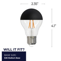 Half Series Designer A19 5W Dimmable Half Black Filament LED Light Bulb with E26 Base, 2700K, 400 Lumens, 4-Pack