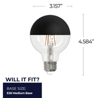 Half Series Designer G25 5W Dimmable Half Black Filament LED Light Bulb with E26 Base, 2700K, 400 Lumens, 4-Pack