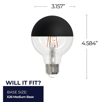 Half Series Designer G25 5W Dimmable Half Black Filament LED Light Bulb with E26 Base, 2700K, 400 Lumens, 4-Pack
