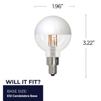 Half Series Designer G16 2.5W Dimmable Half White Filament LED Light Bulb with E12 Base, 2700K, 200 Lumens, 2-Pack