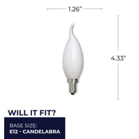 CA10 3.6W Dimmable Milky Filament LED Light Bulb with E12 Base, 2700K, 300 Lumens, 4-Pack