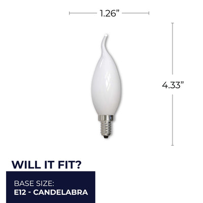 CA10 3.6W Dimmable Milky Filament LED Light Bulb with E12 Base, 2700K, 300 Lumens, 4-Pack