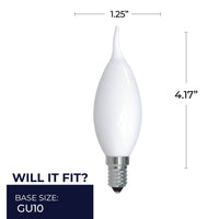 CA10 4.5W Dimmable Milky Filament LED Light Bulb with E12 Base, 3000K, 400 Lumens, 4-Pack