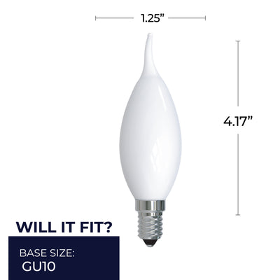 CA10 4.5W Dimmable Milky Filament LED Light Bulb with E12 Base, 3000K, 400 Lumens, 4-Pack