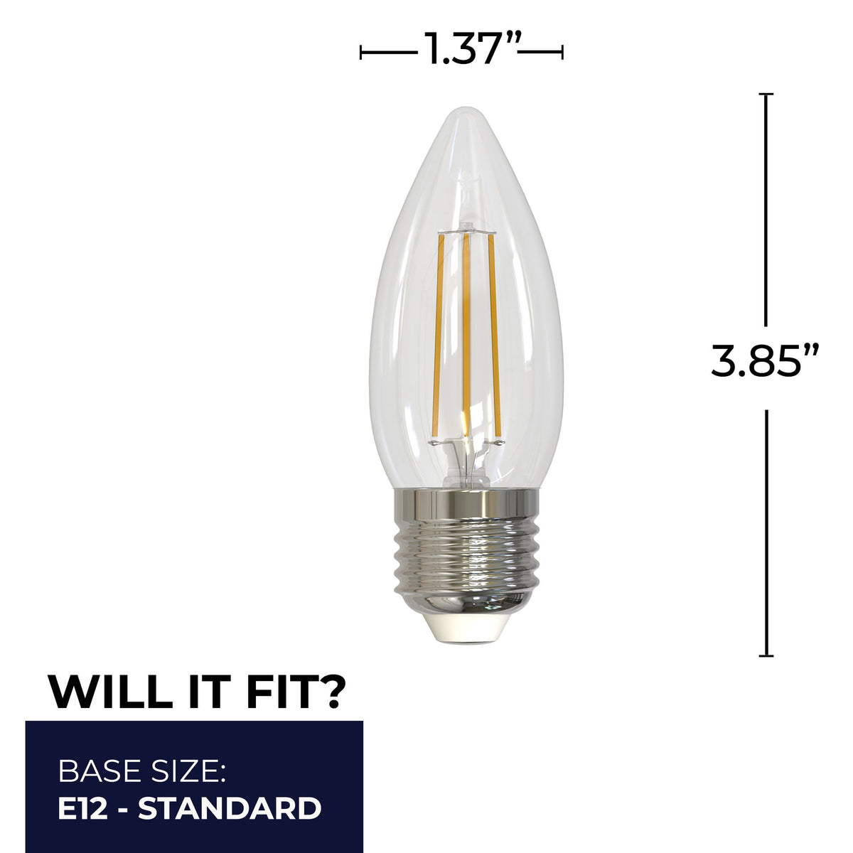 B11 4.5W Dimmable Clear Filament LED Light Bulb with E26 Base, 2700K, 350 Lumens, 4-Pack